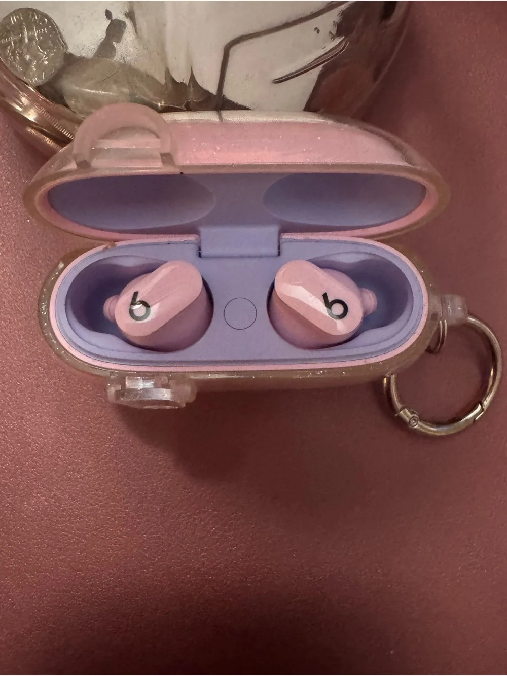 Beats by Dre Pink Glitter Protective Earbud Case with Keyring